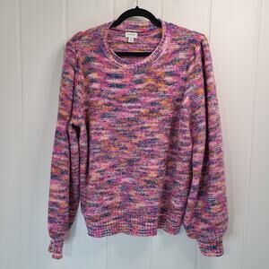 J.Crew Factory Space-Dye Puff-Sleeve Sweater Pink Multi XL